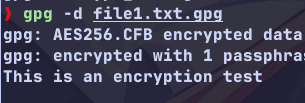 first successful GPG decrypt, AES256.CFB