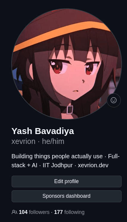 104 followers on GitHub