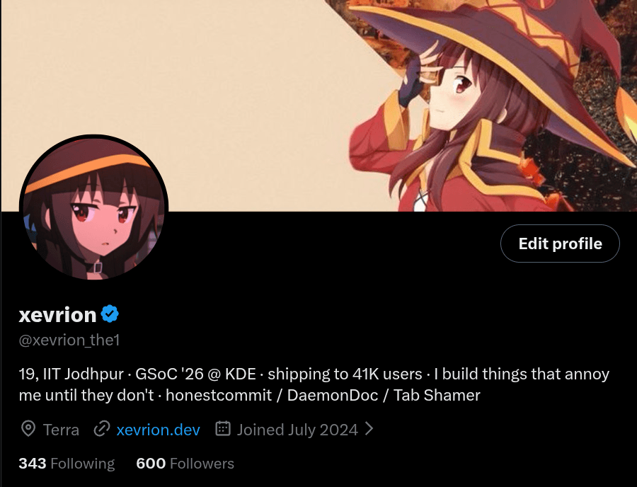 X profile sitting at 600 followers on Thursday