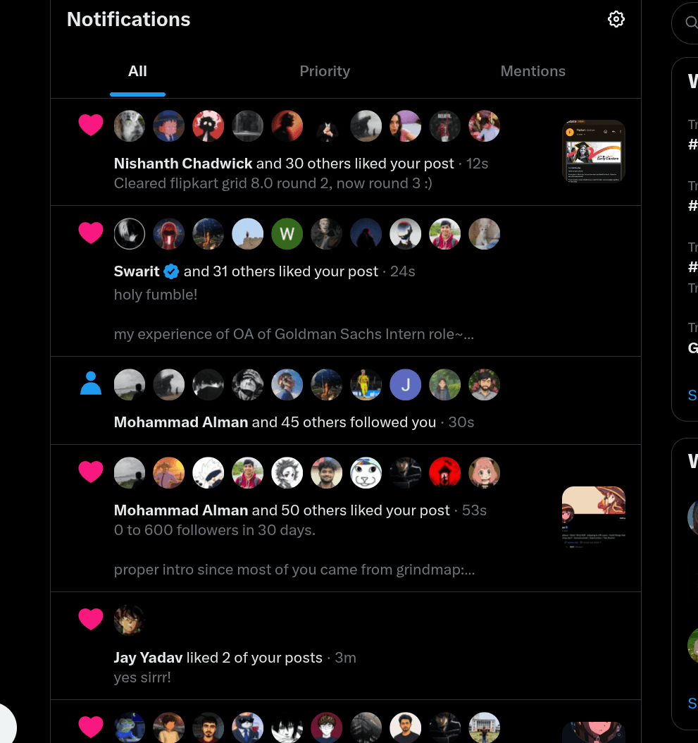 45 new follows in one notification block