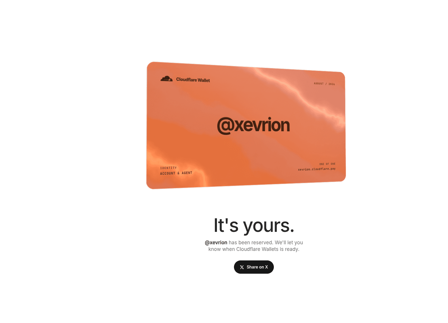 Cloudflare Wallet: @xevrion has been reserved