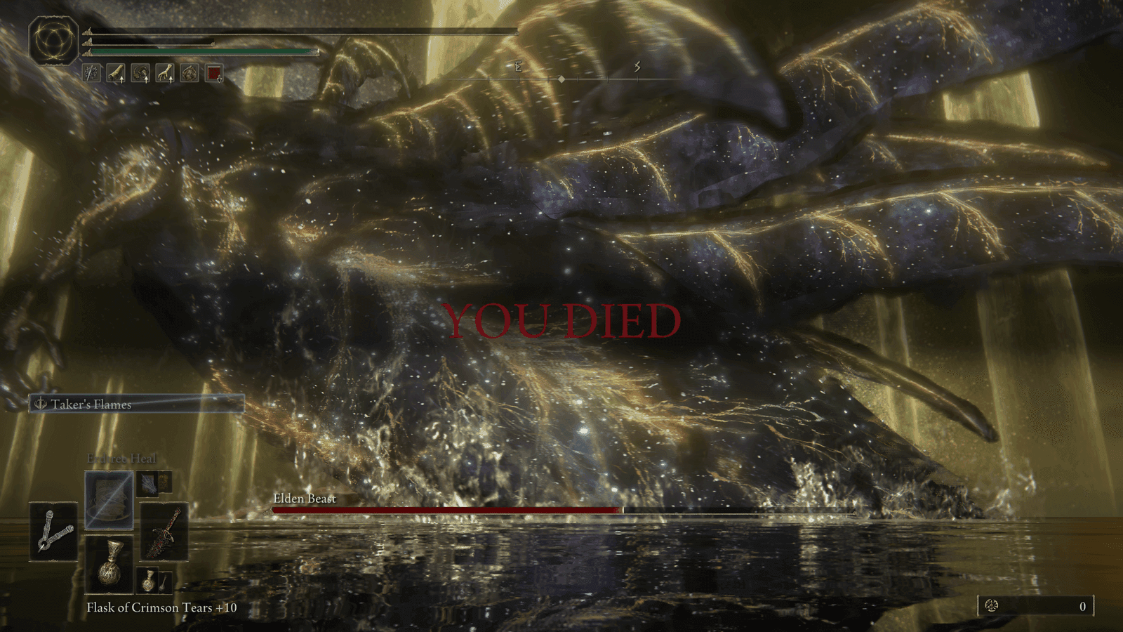 died to the Elden Beast, Taker's Flames equipped