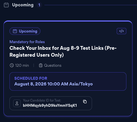 the Money Forward test card, scheduled for 10am Asia/Tokyo