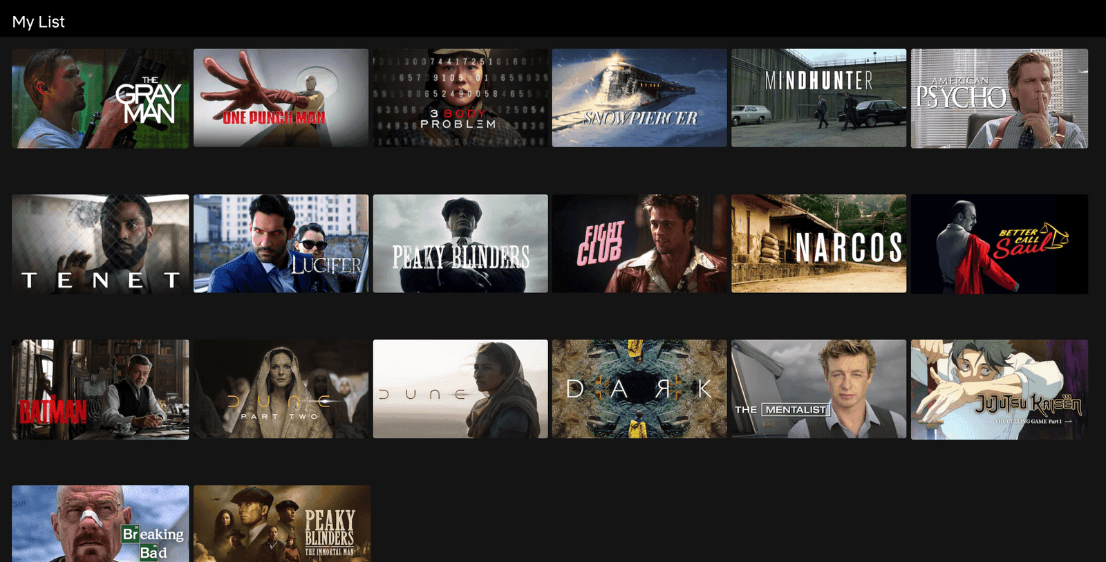 the Netflix list: Mindhunter, Dark, Peaky Blinders, Better Call Saul, Narcos, Tenet, Dune and more