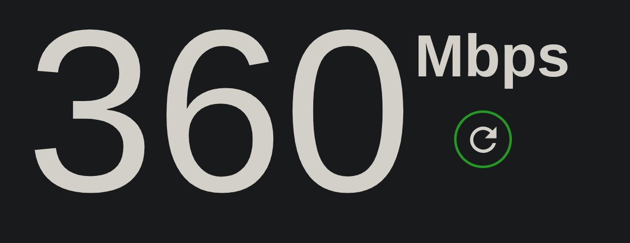 a speed test showing 360 Mbps