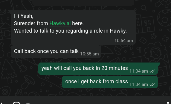 Surender from hawky.ai, wanted to talk about a role