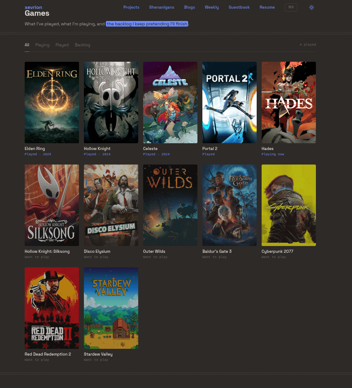 the games page