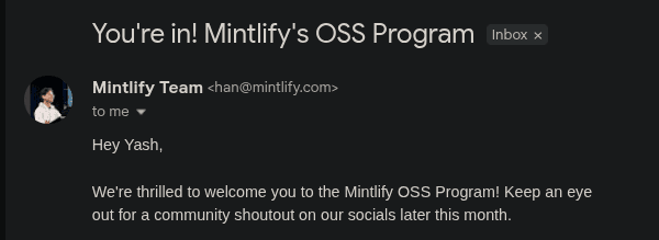 accepted into the Mintlify OSS program