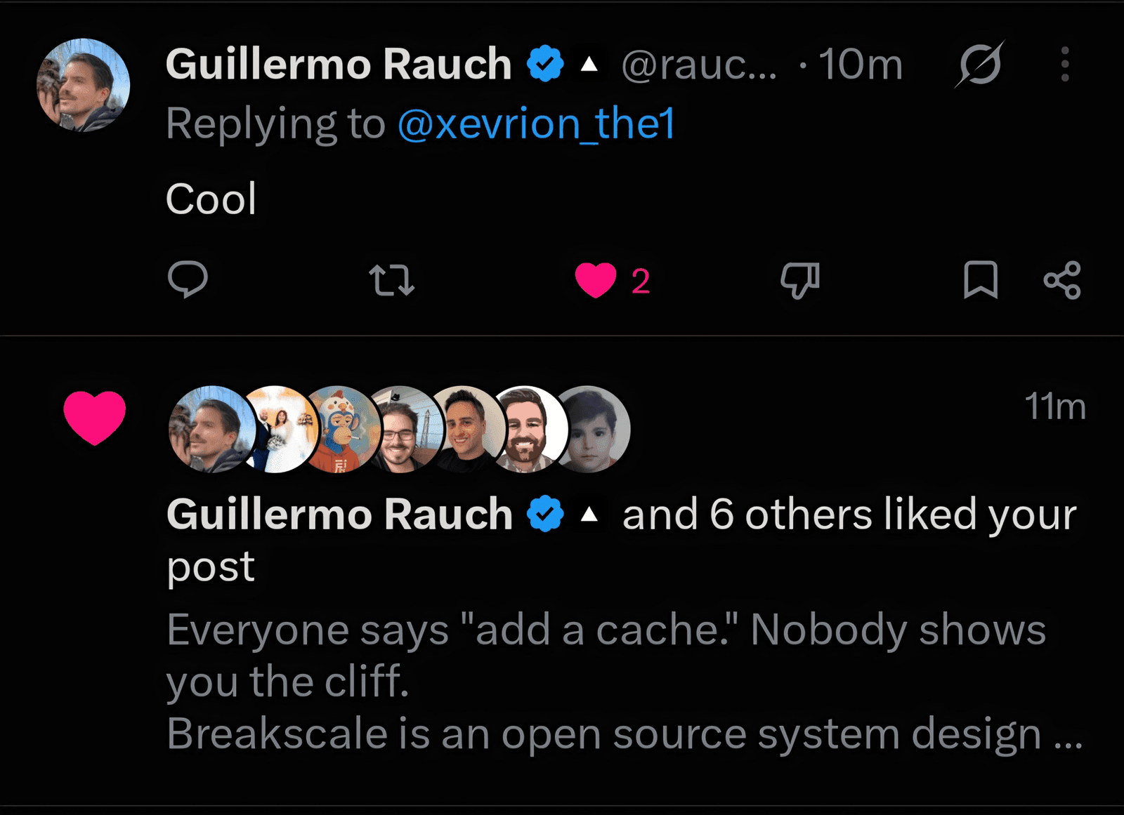 Guillermo Rauch replying "Cool"