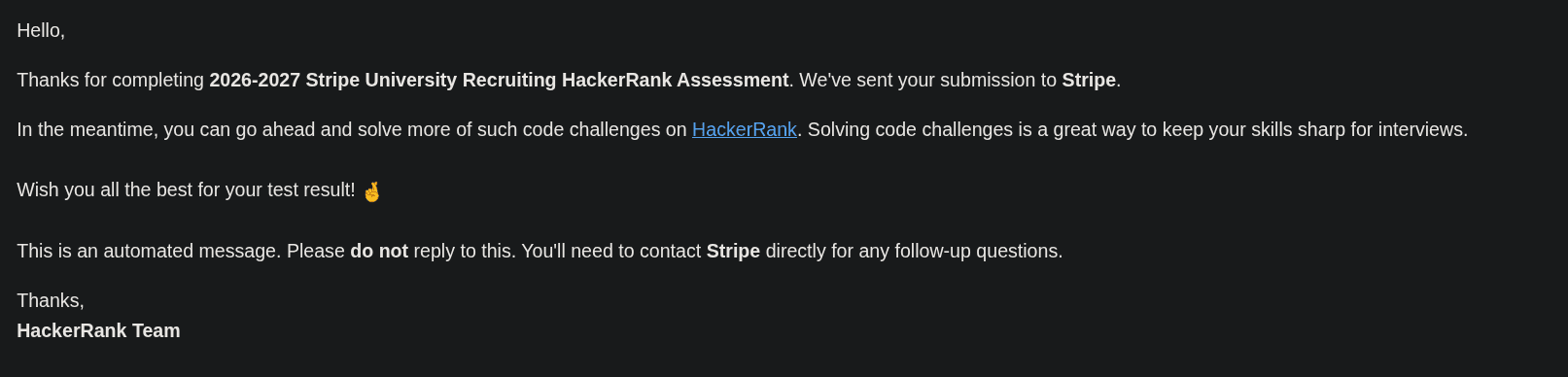 Stripe assessment submitted