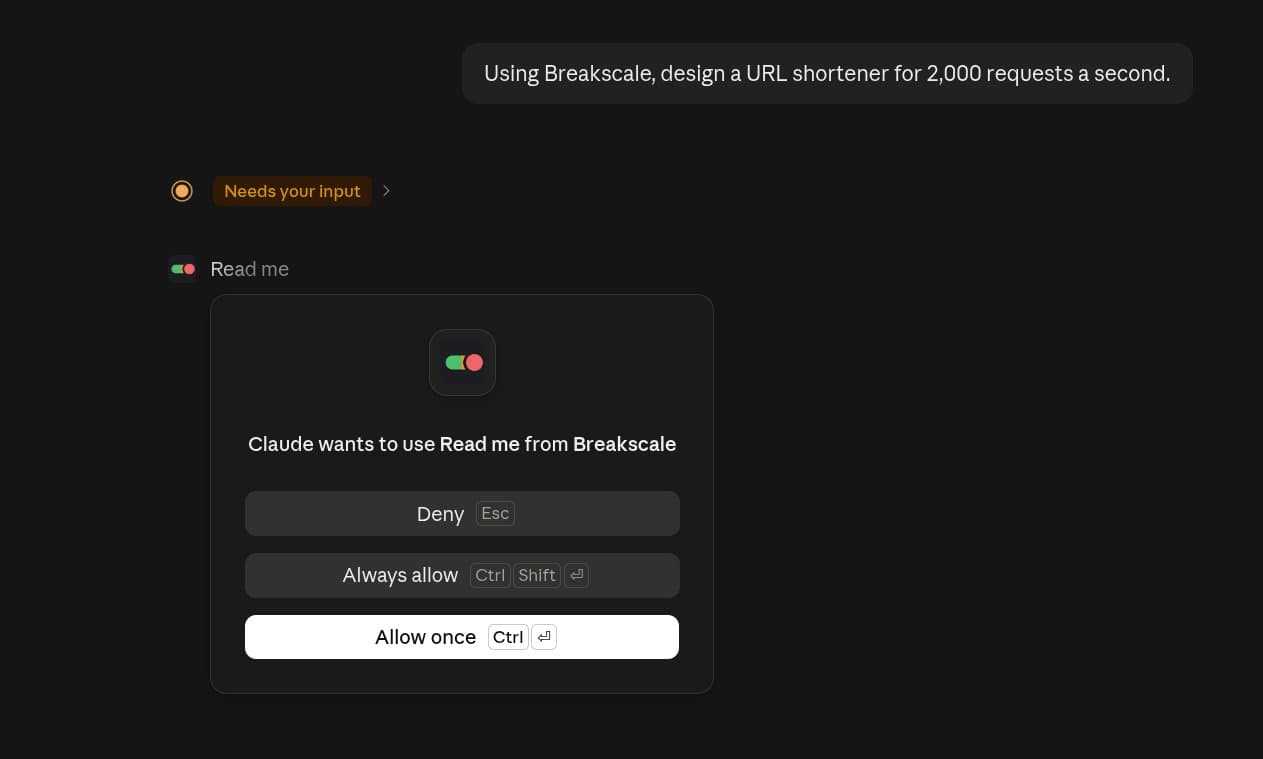 using breakscale, design a URL shortener for 2,000 requests a second