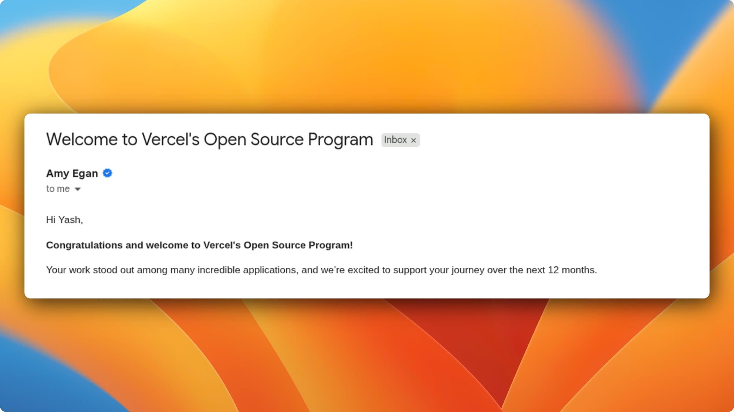 welcome to Vercel's open source program