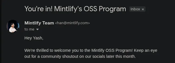 Accepted into the Mintlify OSS Program